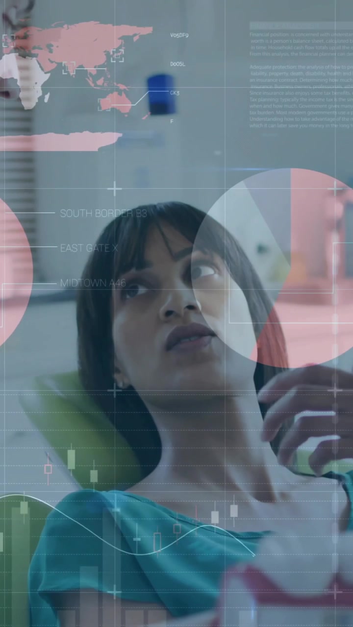 Animation of data processing over caucasian male doctor talking with his patient