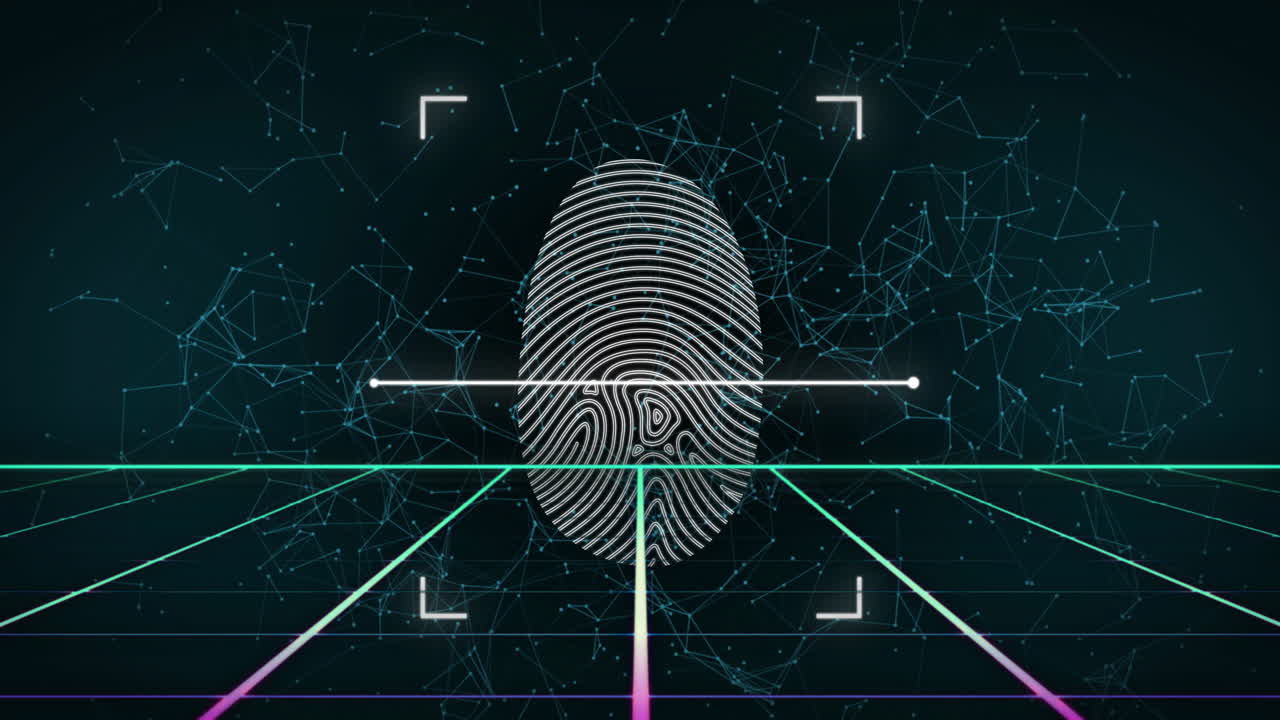Animation of fingerprint scanning over shapes moving