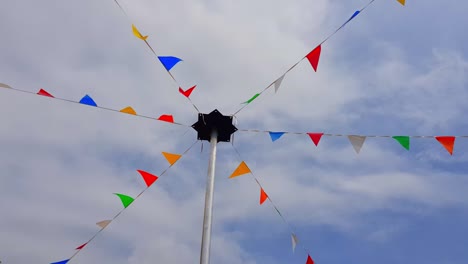 multi colored triangular flags hanging