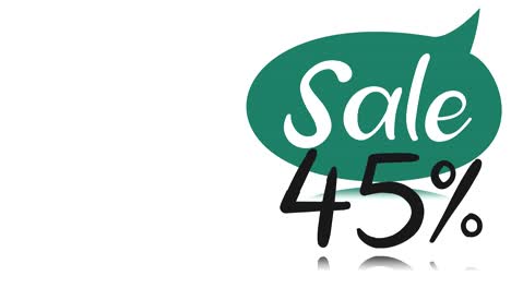 animation. advertising banner, poster. speech bubble with inscription sale, discount 45 percents, on white background. for online stores, sales, social networks, different internet platforms