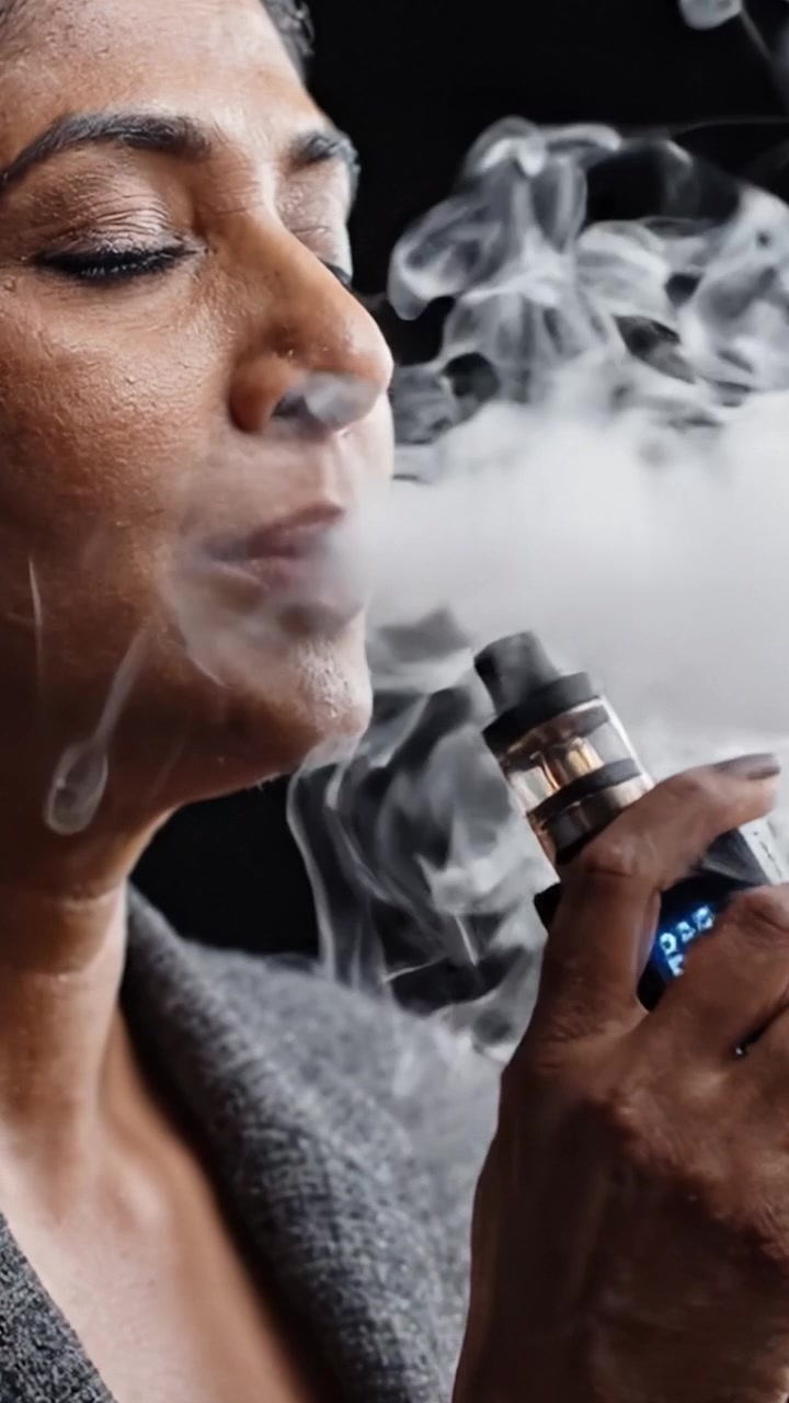 A Tranquil Moment: An Individual Enjoying Vaping While Exhaling Dense Smoke, Capturing the Essence of Relaxation and Contemplation
