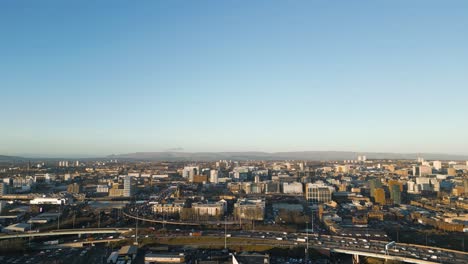 copyspace bluesky, aerial of glasgow with highway below