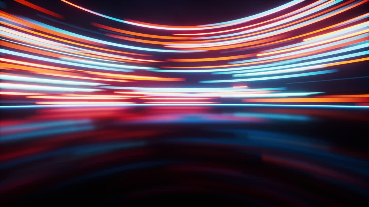 líneas iluminadas redondas brillantes, renderización en 3d.