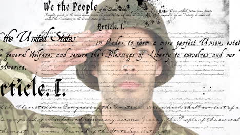 saluting soldier over united states constitution text animation