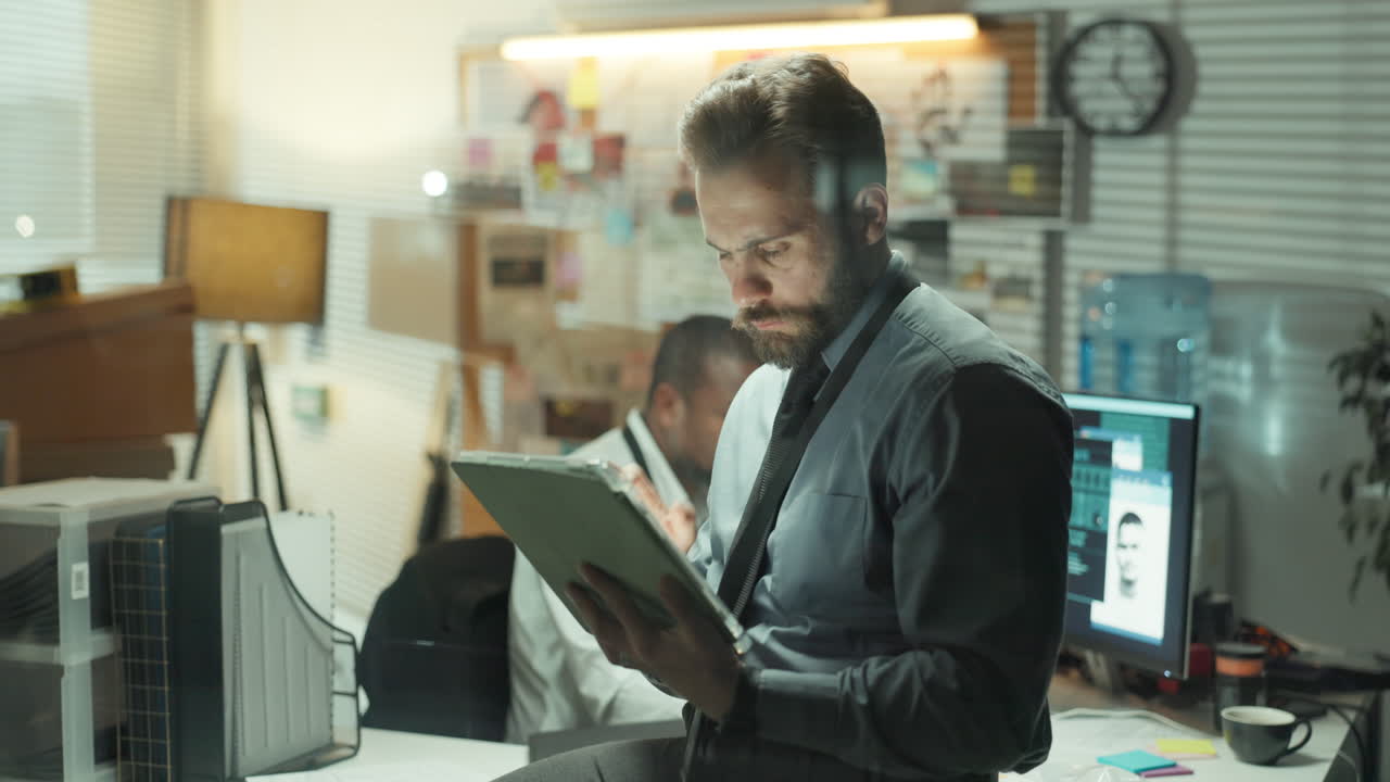 Detectives Investigating a Crime Case in Their Office