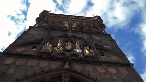 top up view walking towards charles bridge with blue sky and clouds