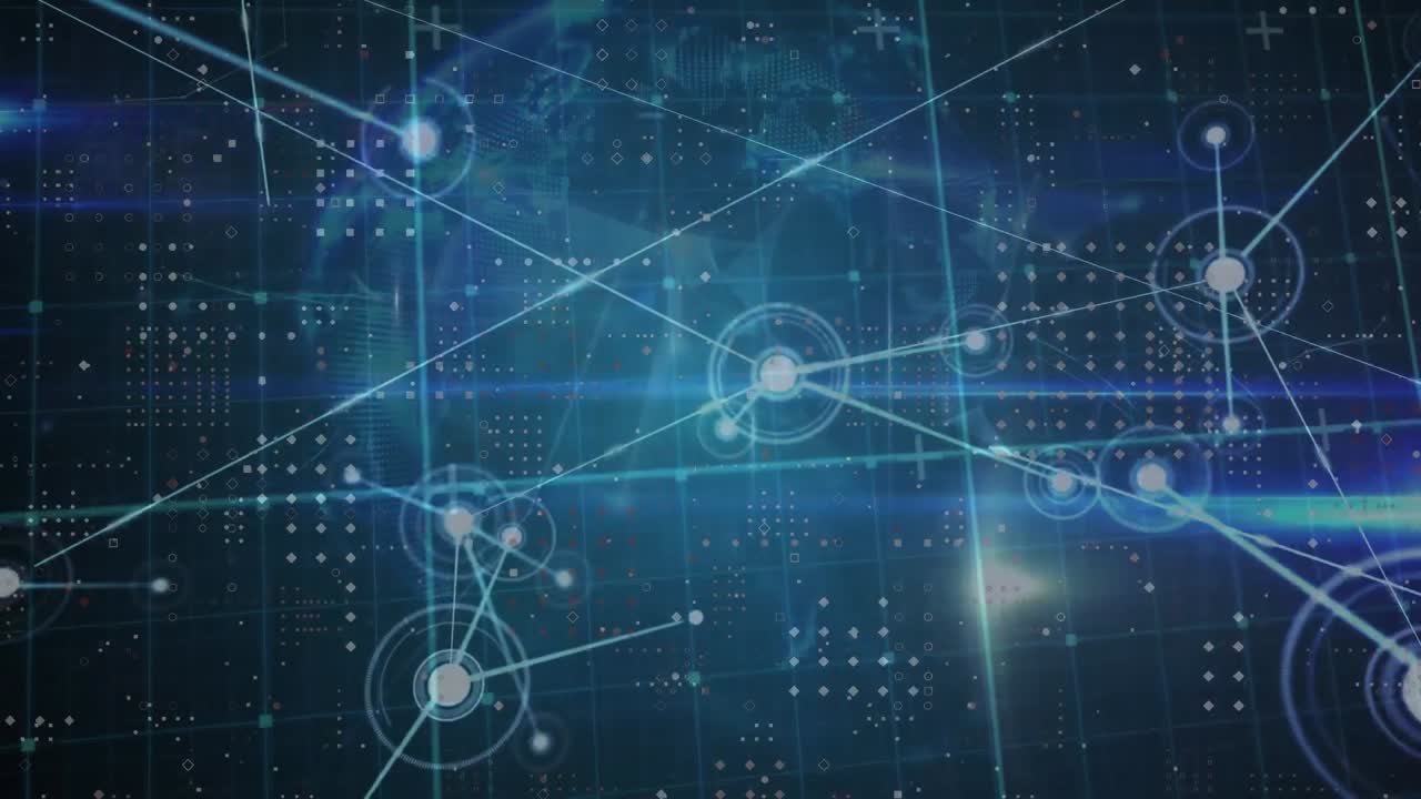 Animation of network of connections over globe and grid