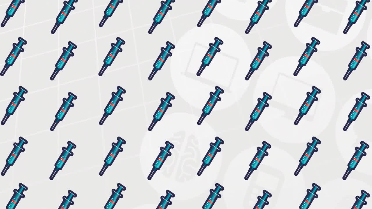 Animation of vaccine icons over medical icons