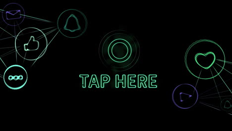 tap here text with circle against web of connections icons