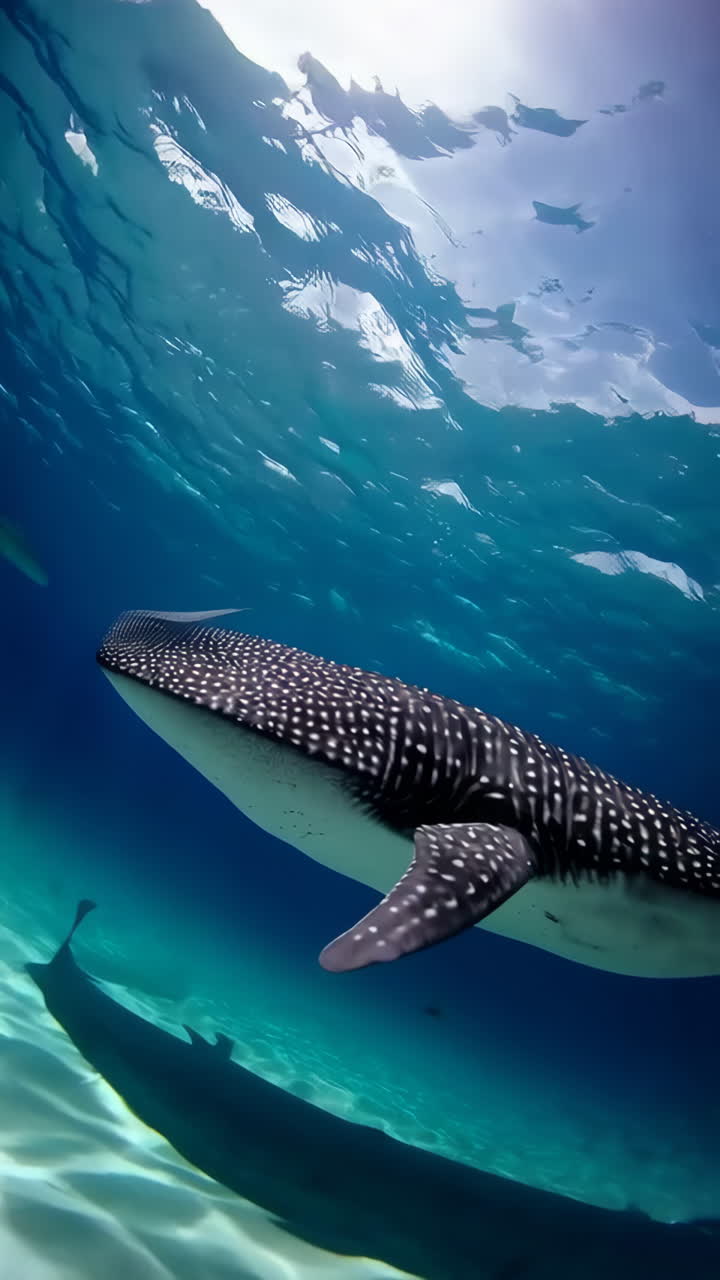 Graceful Whale Sharks Swimming in Clear Ocean Waters