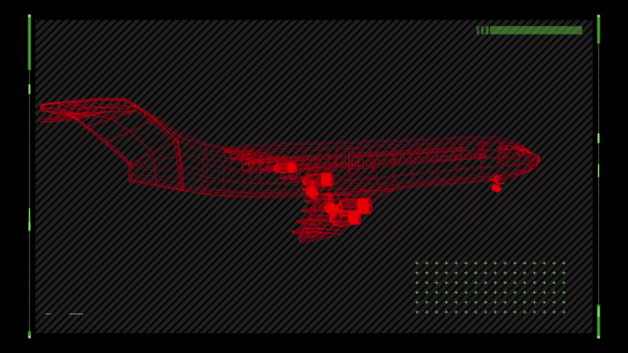 Animazione di un disegno tecnico 3D di un modello di aeroplano