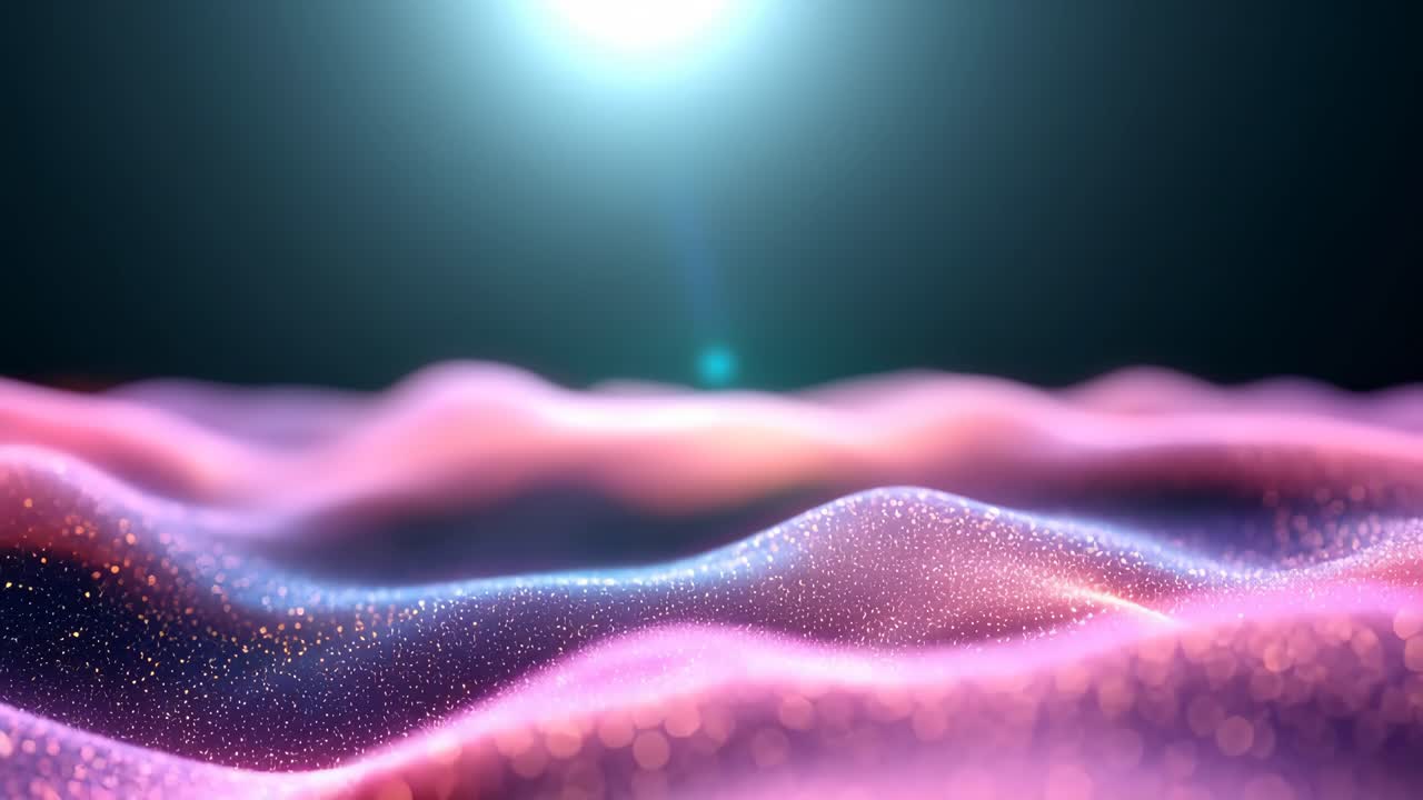 Bright lights ripple in space. Soft waves of light in shades of pink and purple ripple across a dark background, creating a serene atmosphere.