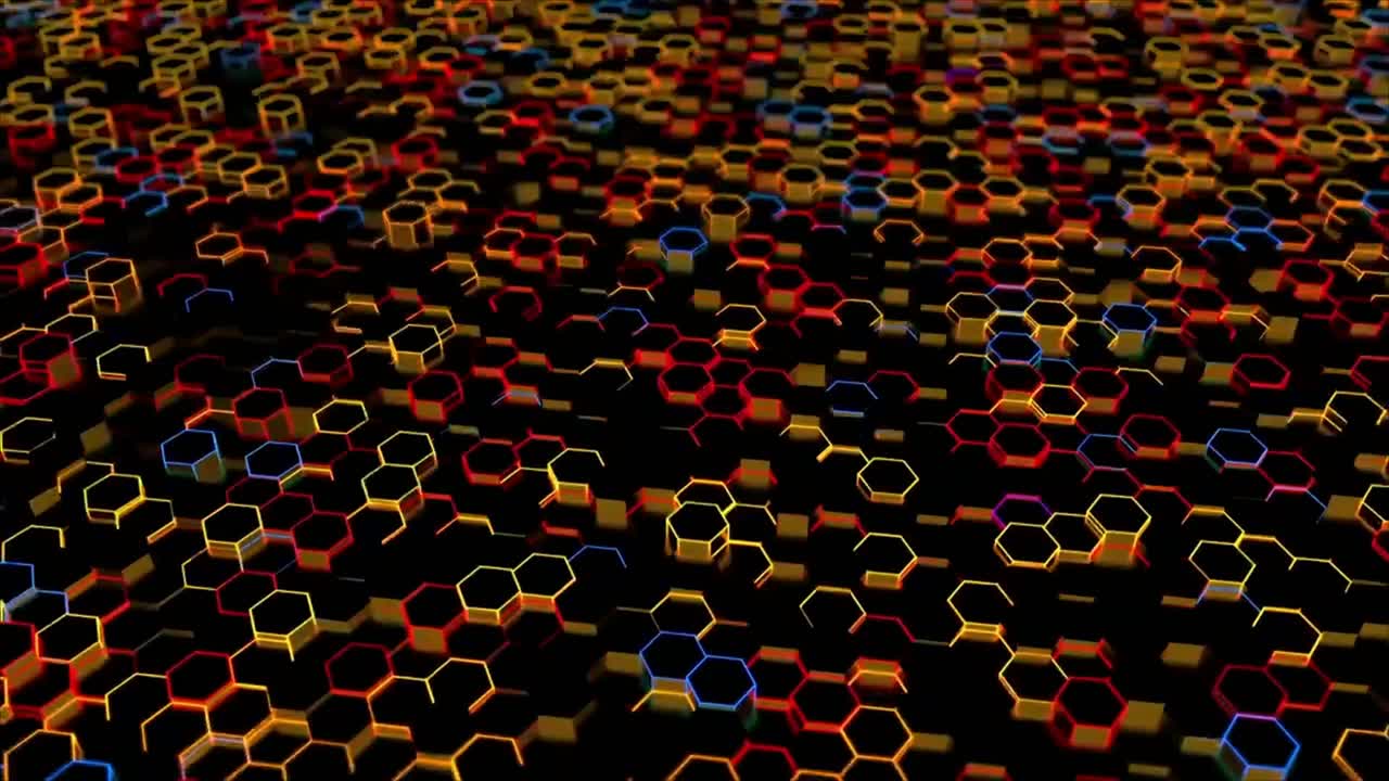 Sfondo astratto dinamico con esagoni luminosi