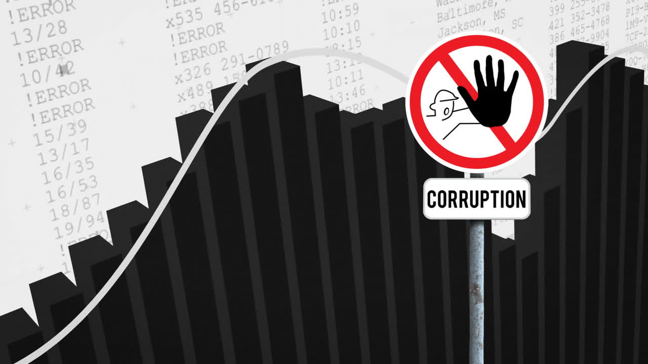 다이어그램의 애니메이션과 데이터 처리가 손상된 텍스트와 함께 경고 표지판을 통해