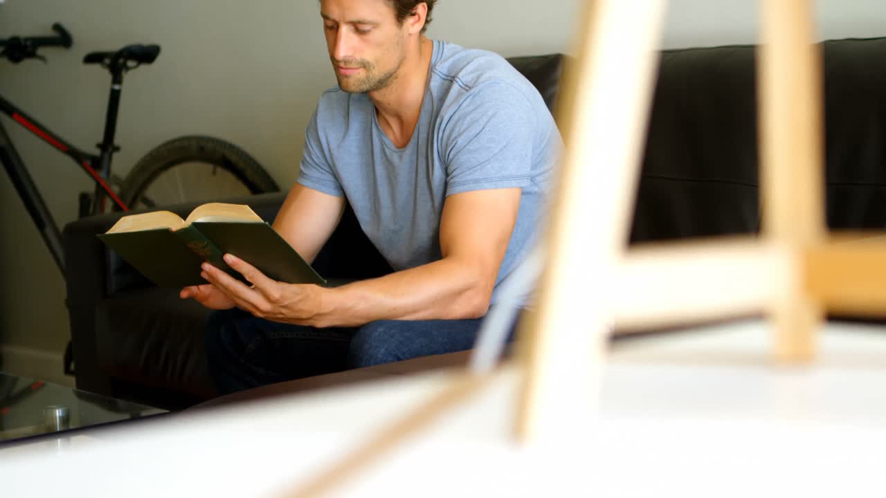 hombre leyendo un libro en la sala de estar 4k