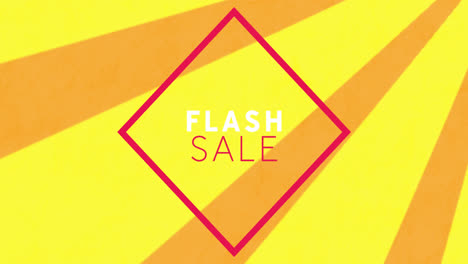 animación del texto de venta flash en rombo sobre rayas contra fondo amarillo