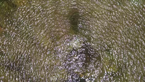 toma aérea de agua con sombra de drones volando río abajo