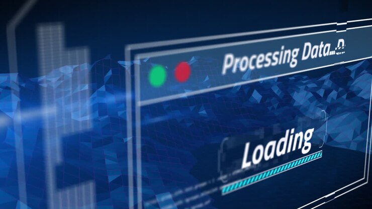 Animation of data processing on blue background