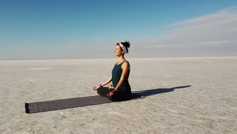 beautiful girl practicing yoga in wild landscape