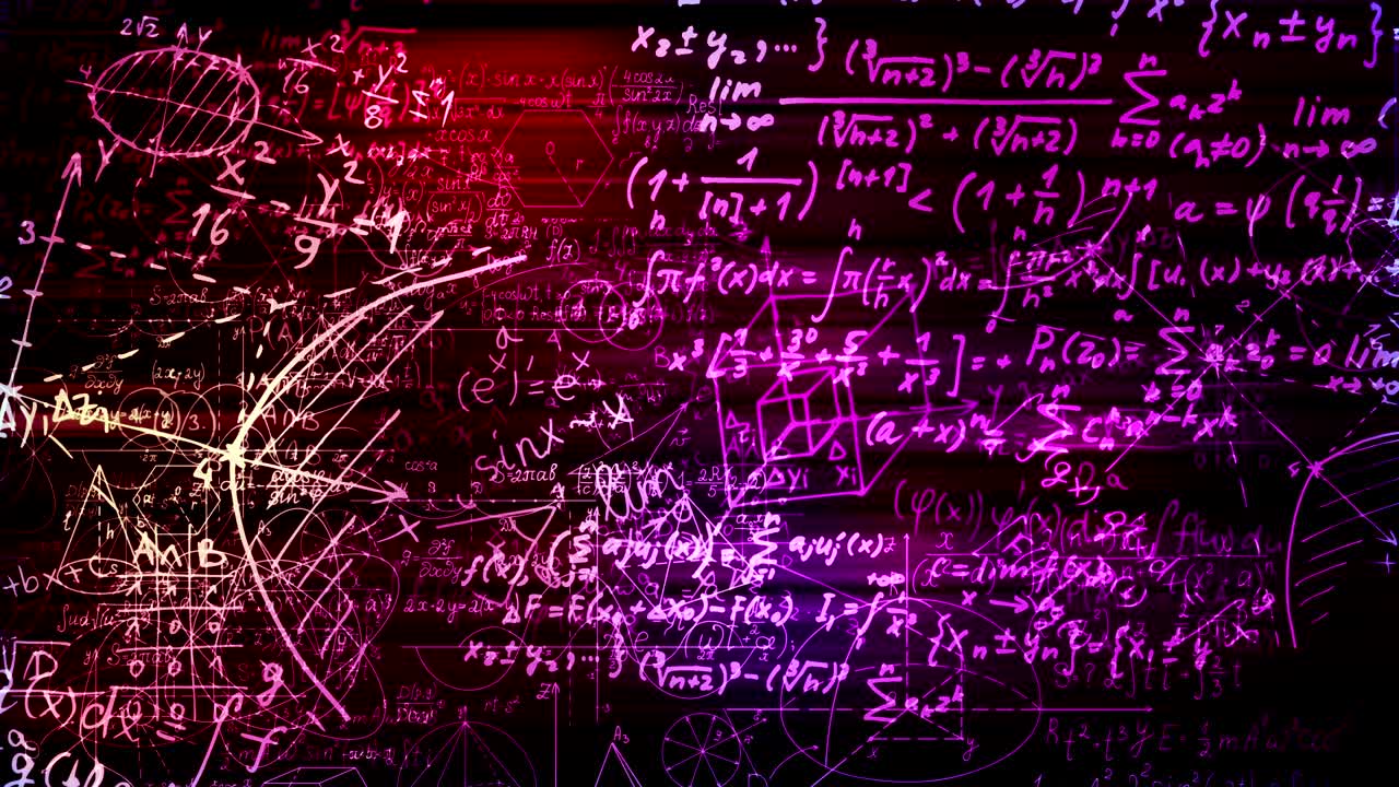 las fórmulas matemáticas abstractas se mueven en el espacio virtual. en bucle