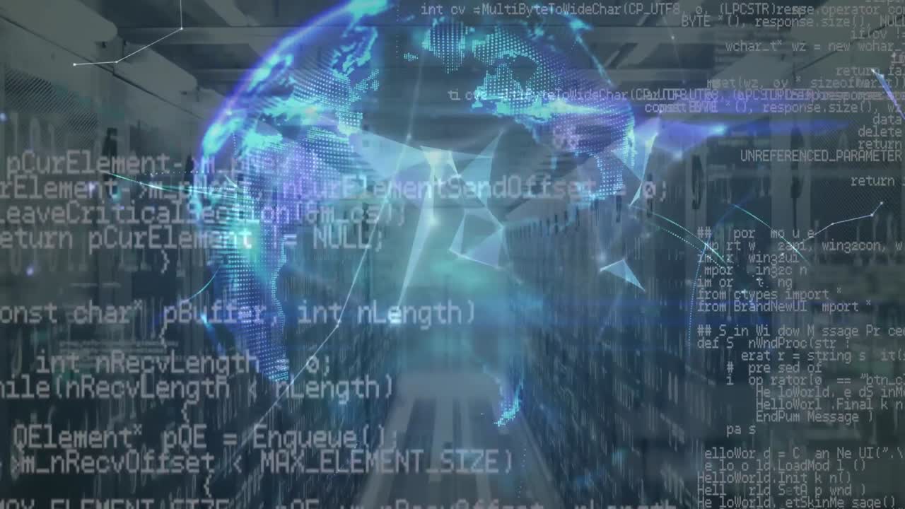 animación del globo y procesamiento de datos sobre la sala del servidor