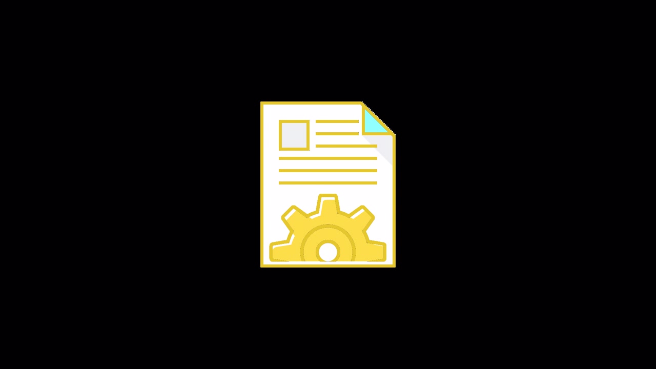 Icono de documento animado con engranaje que simboliza la configuración del sistema