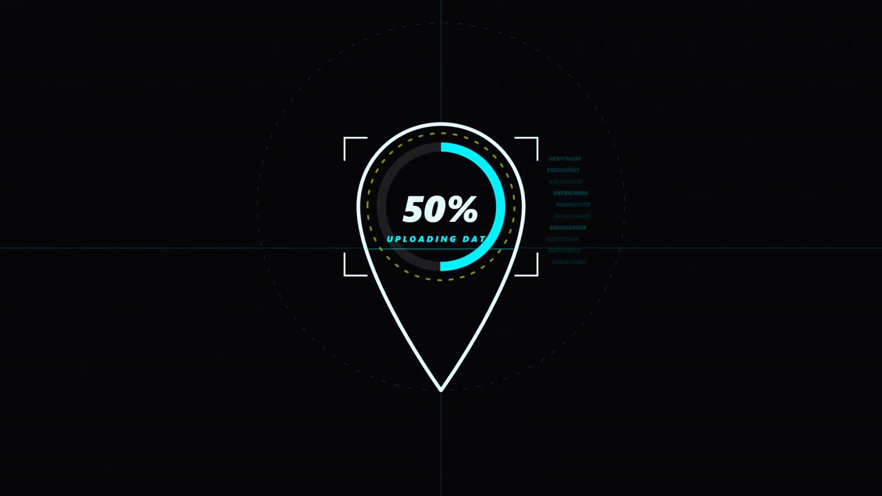 Digital Data Upload Progress Indicator with Futuristic HUD Interface