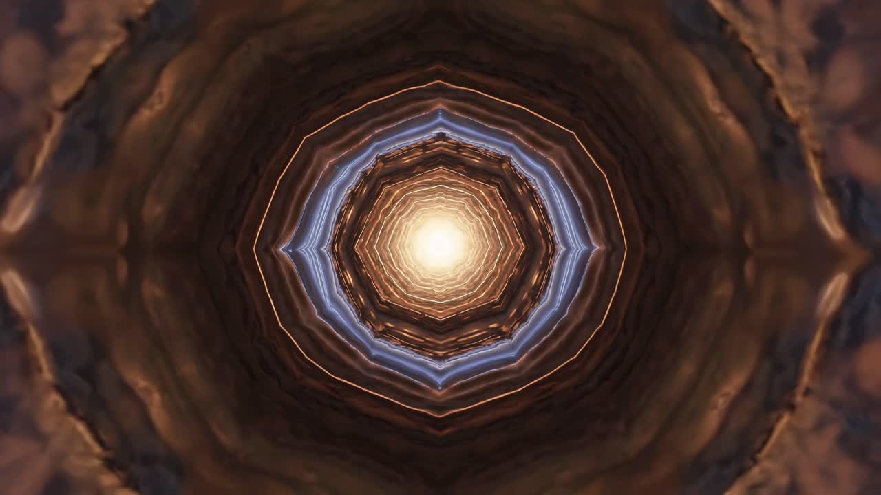 Abstract kaleidoscope video with a symmetrical, glowing pattern
