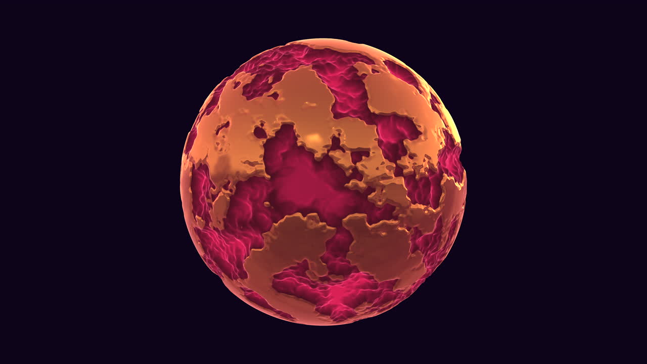A textured sphere in red and yellow hues, resembling a planet or celestial body, is showcased in the image, inviting viewers to ponder its cosmic essence