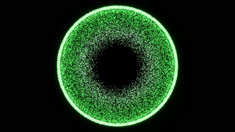 Visual effects, VFX, green circle particles on black background 3D animation