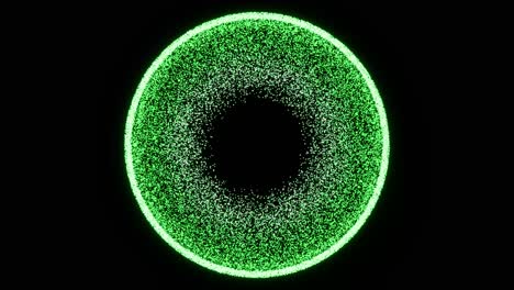 visual effects, vfx, green circle particles on black background 3d animation