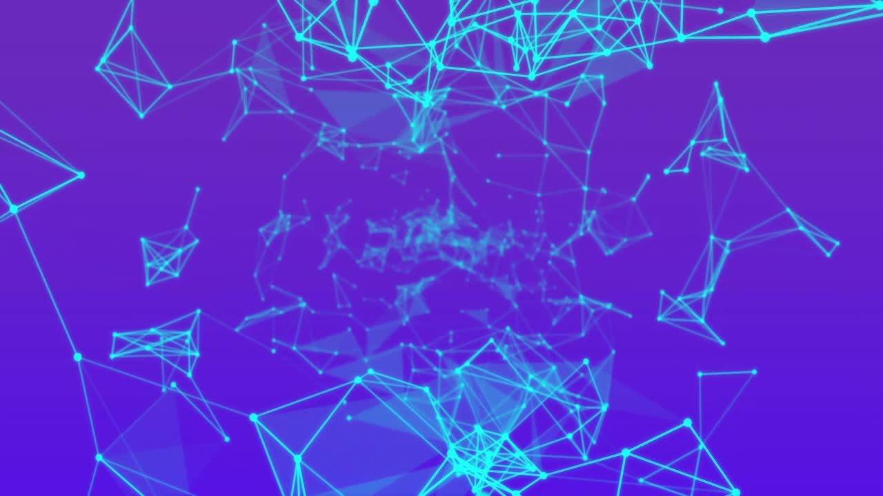 Animation of glowing green plexus networks floating against blue background