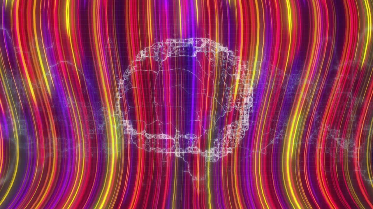 Sfondo a strisce colorate con animazione di teschio digitale in design astratto