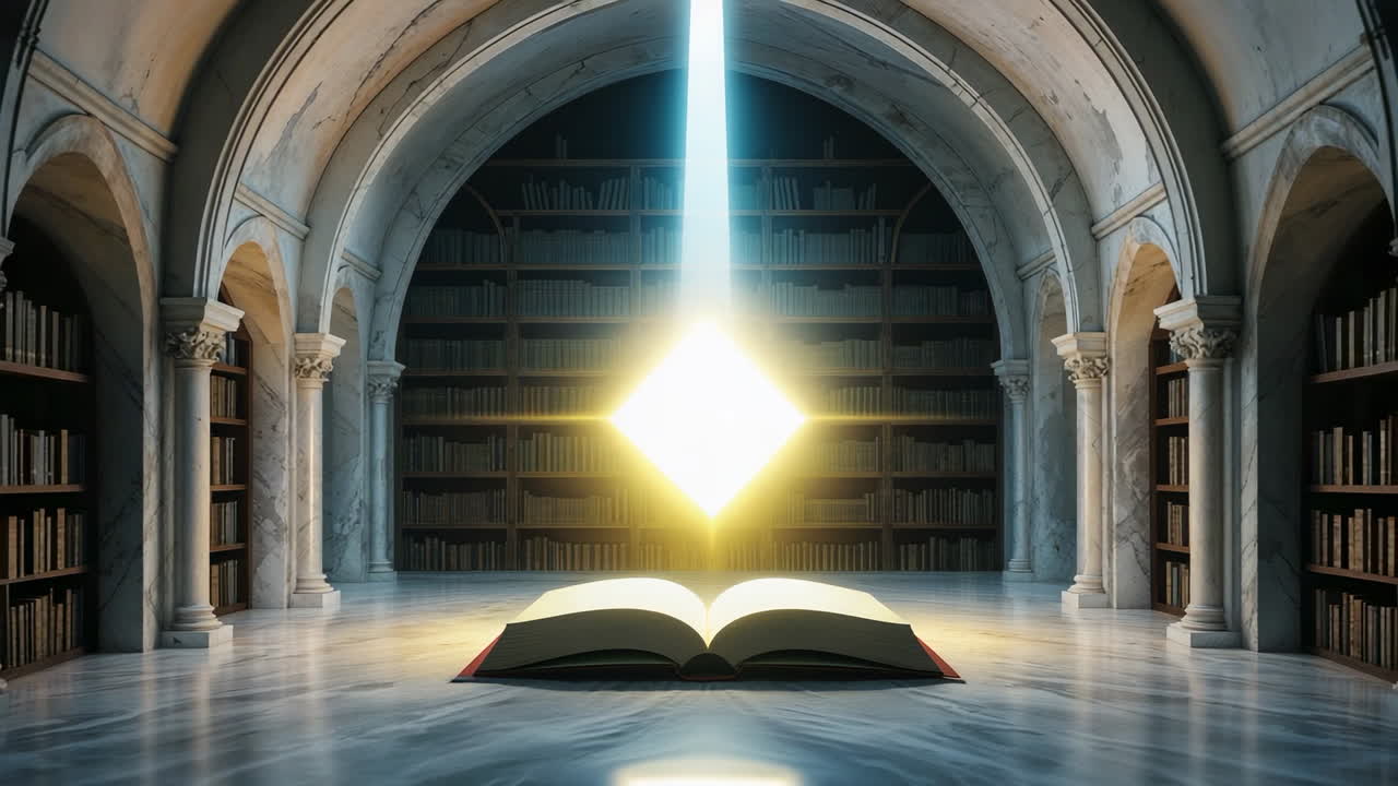 Mystical Book Illuminated in an Ancient Library