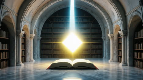 mystical book illuminated in an ancient library