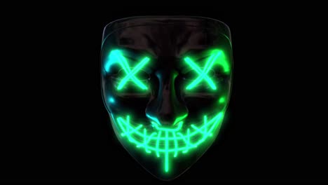 animation of colorful neon mask, silhouette of human face with neon traces on them, dark background suitable for blending with alpha matte option, digital art concept