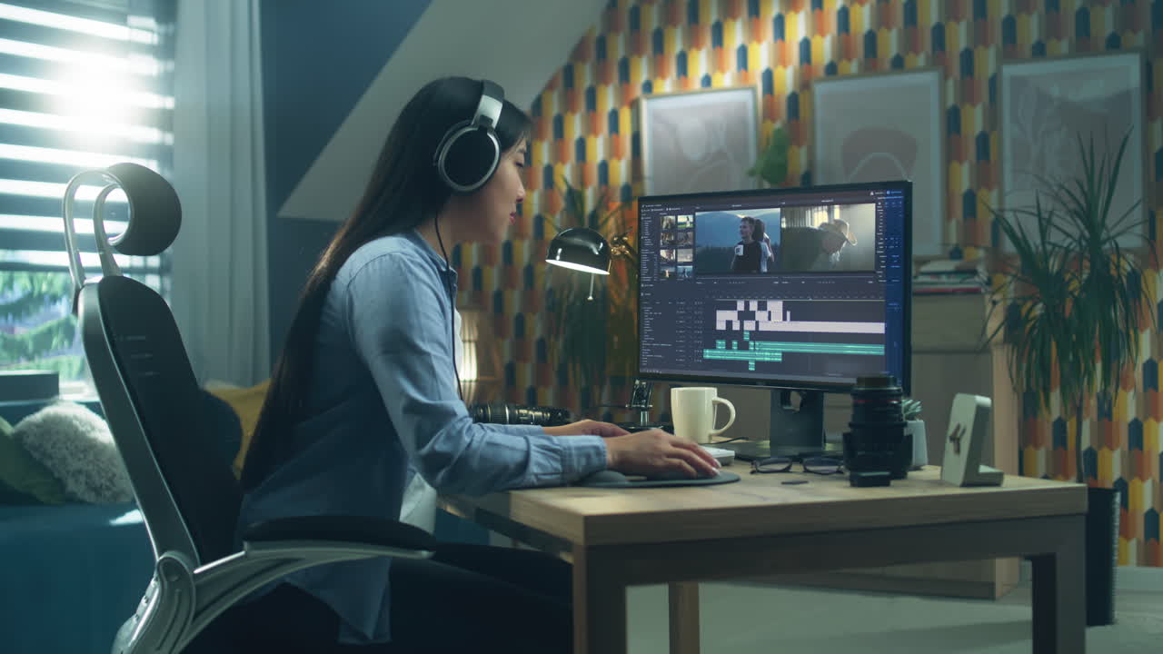 Asian Woman Editing Video for Blog