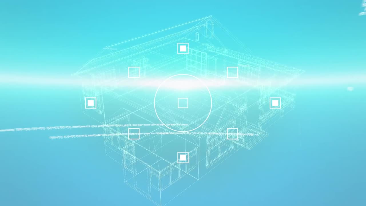 파란색 배경에 데이터 처리 및 라이트 오버 하우스 프로젝트의 애니메이션