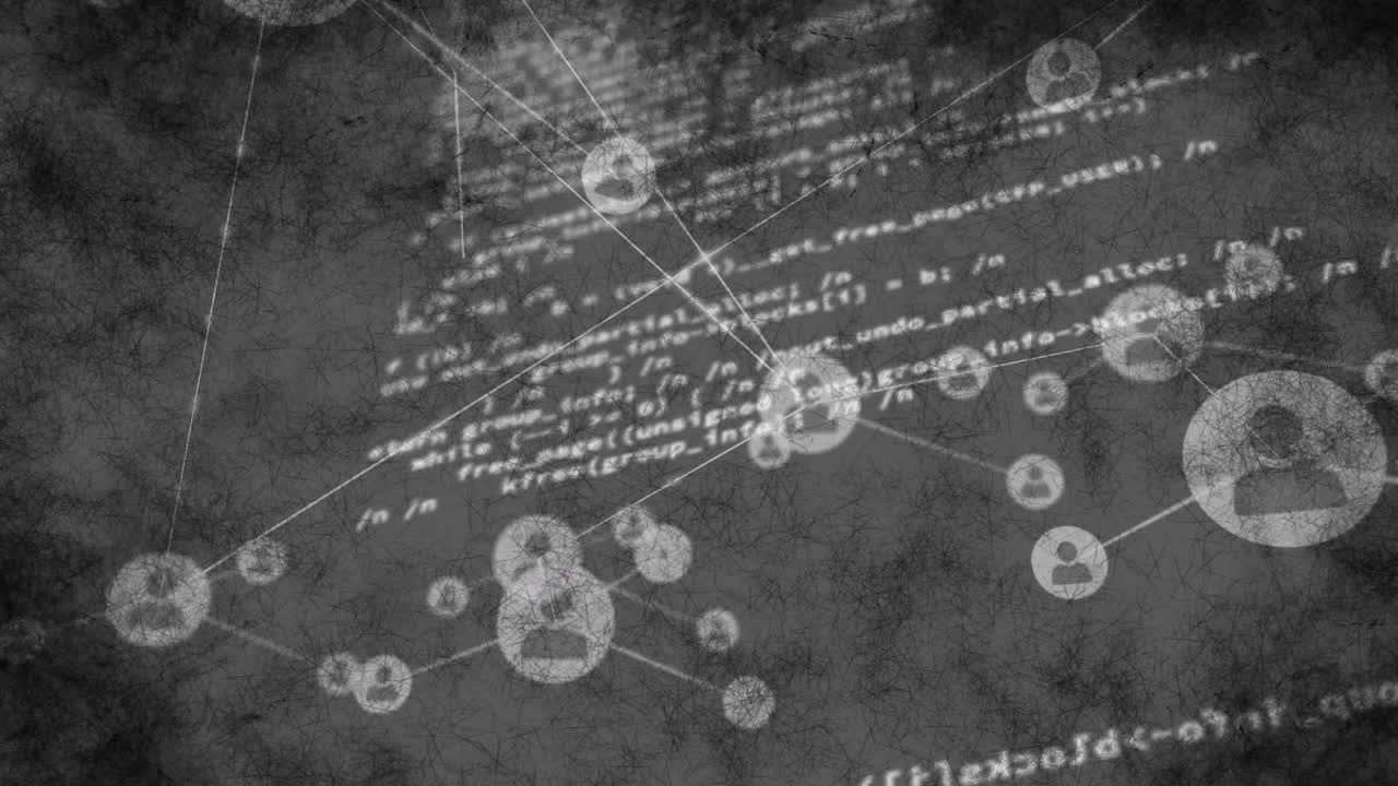 회색 배경에 있는 데이터 처리 및 미디어 아이콘의 애니메이션