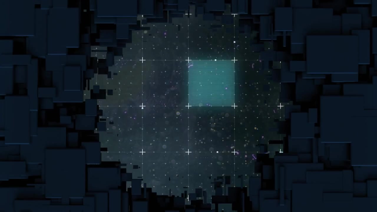 Animation of blue 3d blocks covering digital screens