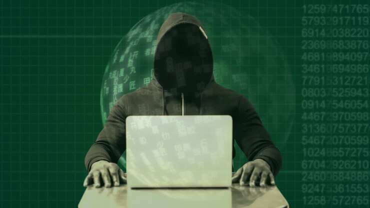 Animazione digitale di hacker che viola il laptop 4k