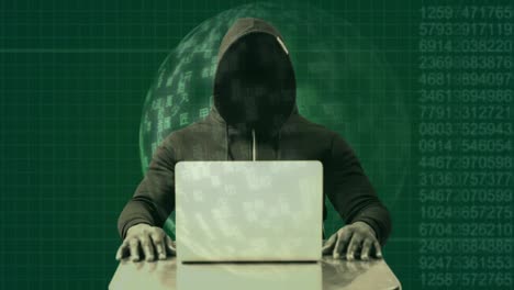 animación digital de un hacker hackeando la computadora portátil 4k