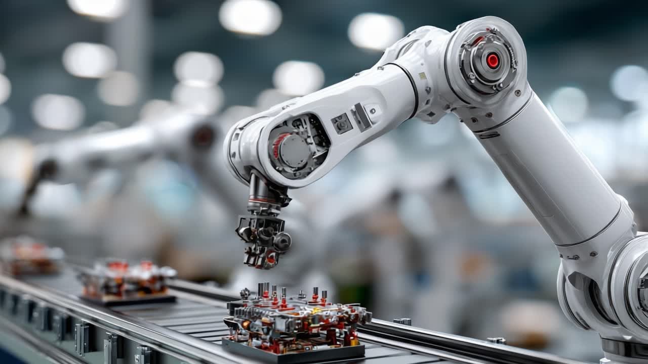 Avanceret robotarm i aktion: Præcisionssamlebånd der demonstrerer banebrydende automatisering og effektivitet i produktionsprocesser