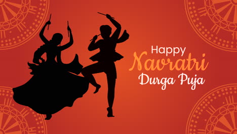 happy navratri lettering with dancers couple