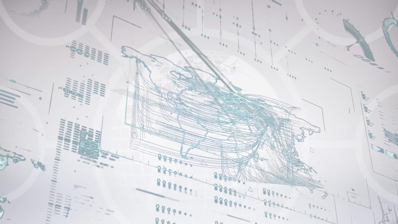 백색 바탕에 연결된 원, 로딩 바, 글로브 및 지도의 애니메이션