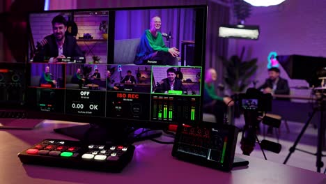 professional live streaming and podcast production control room setup