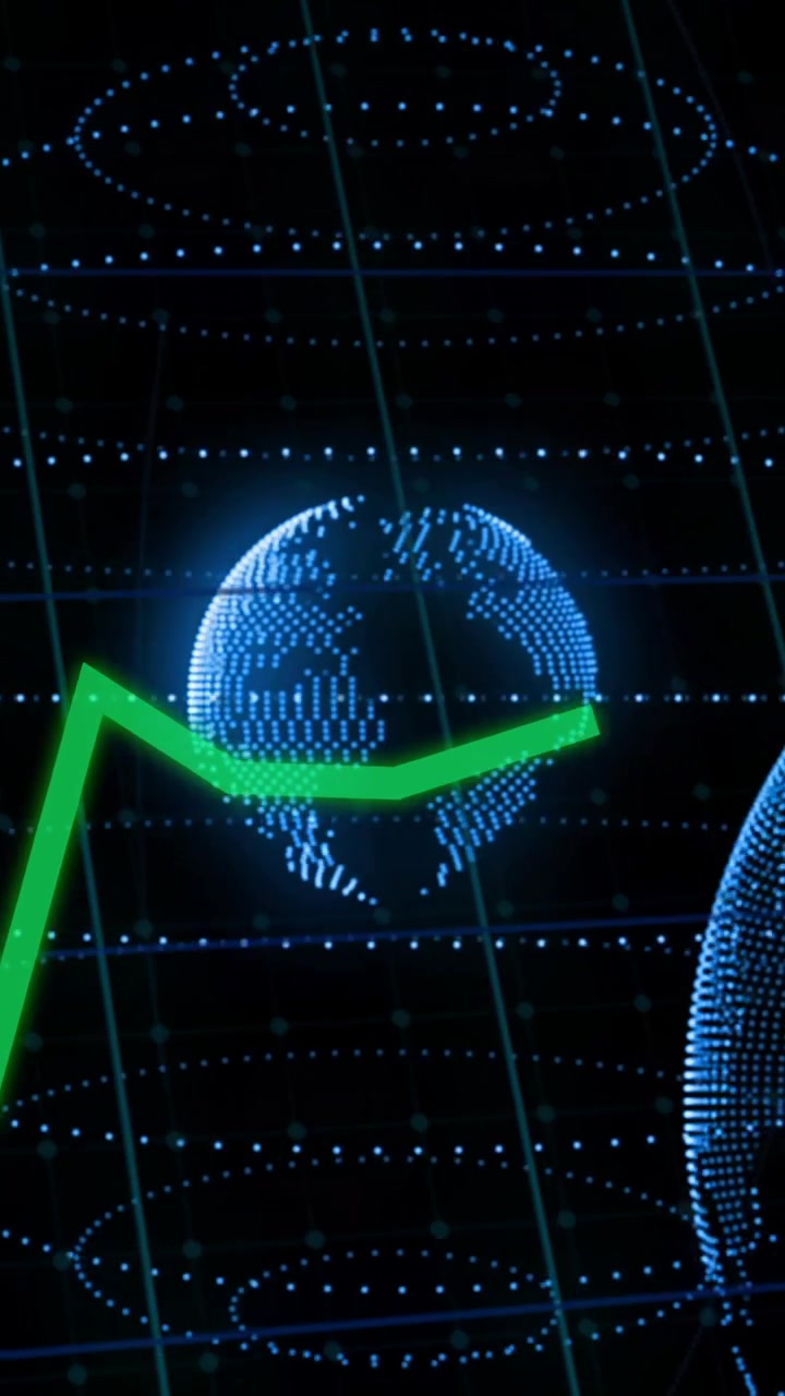 Graphique financier vert sur une animation numérique de la Terre et de points de données