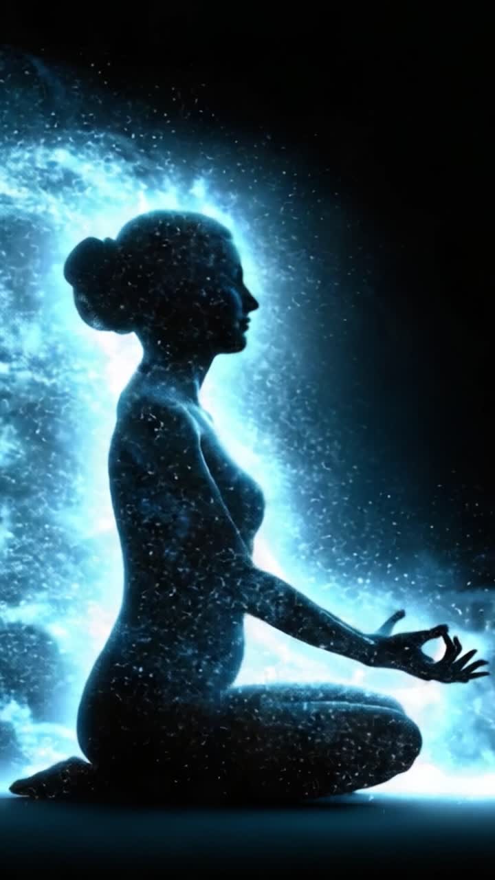 A Celestial Meditation: This Scene Captures the Essence of Inner Peace and Astral Serenity with a Figure Meditating Amidst a Cosmic Background of Stars and Light