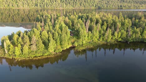 cabin in the woods next to a lake