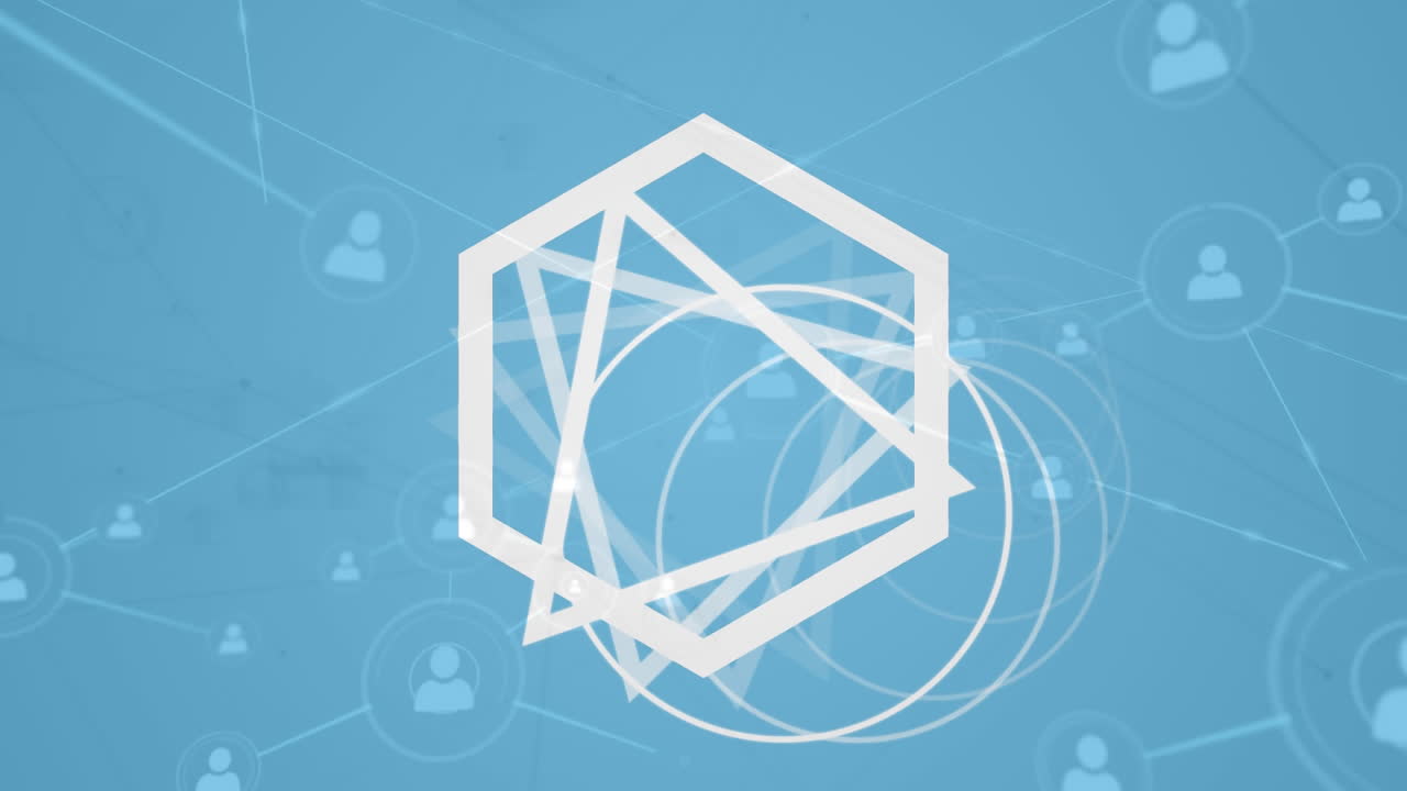 연결 네트워크와 함께 회전하는  ⁇ 색 기하학적 형상들의 애니메이션